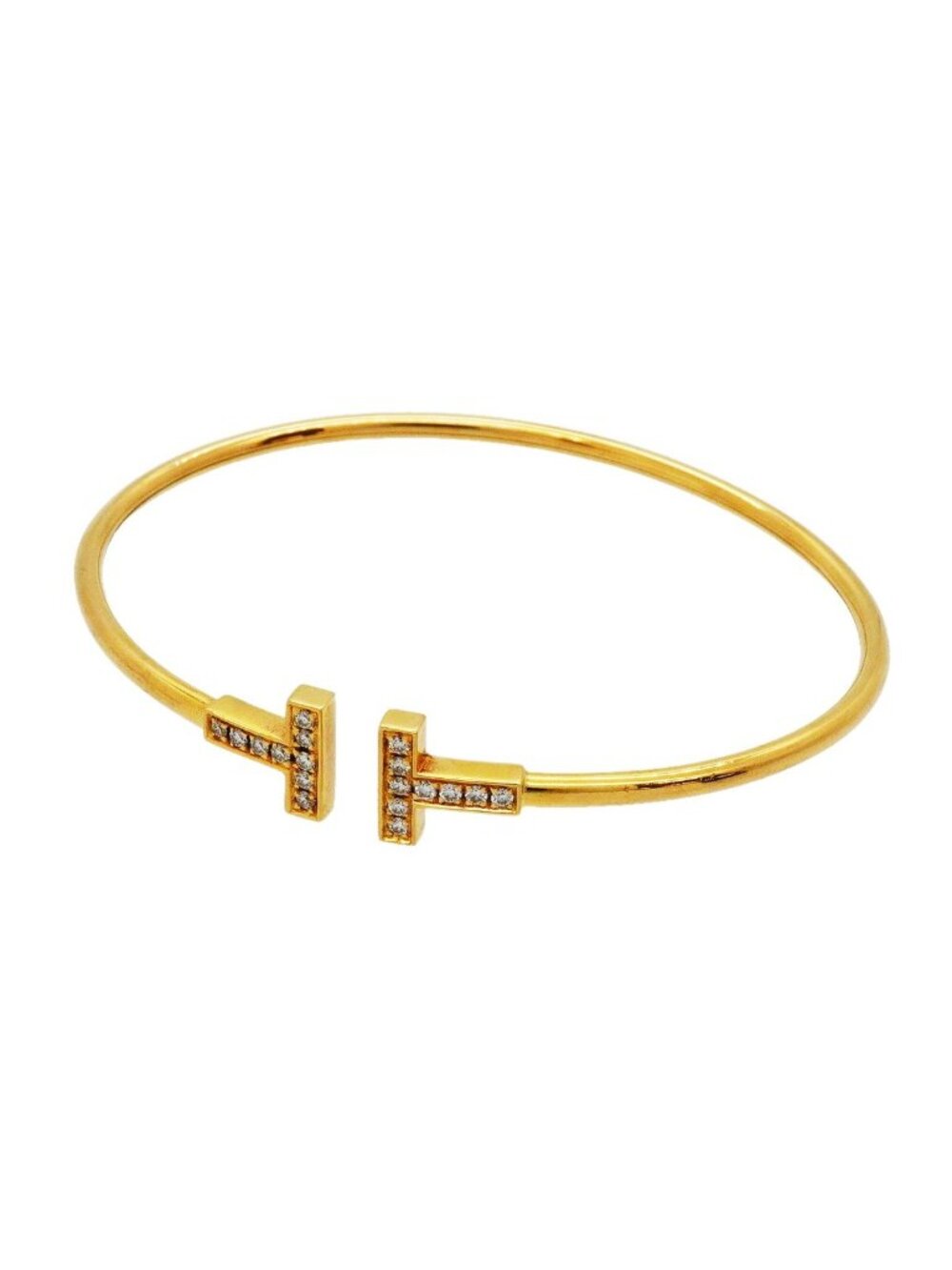 Tiffany & Co Bangle T Wire 18k Yellow Gold Diamond Bracelet